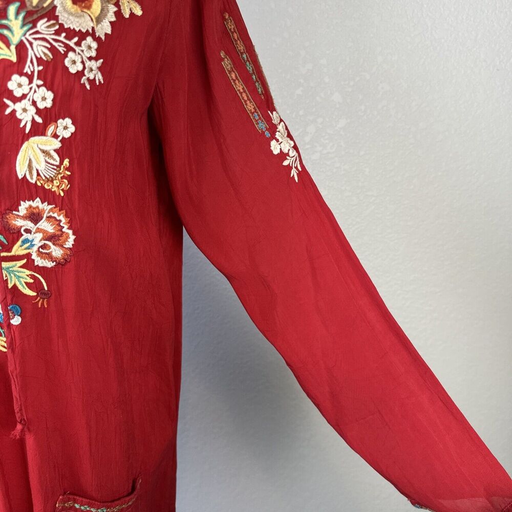 Johnny Was Scoop Neck Long Sleeve Floral Embroidered Tunic Top Shirt Size S Red - Picture 3 of 11
